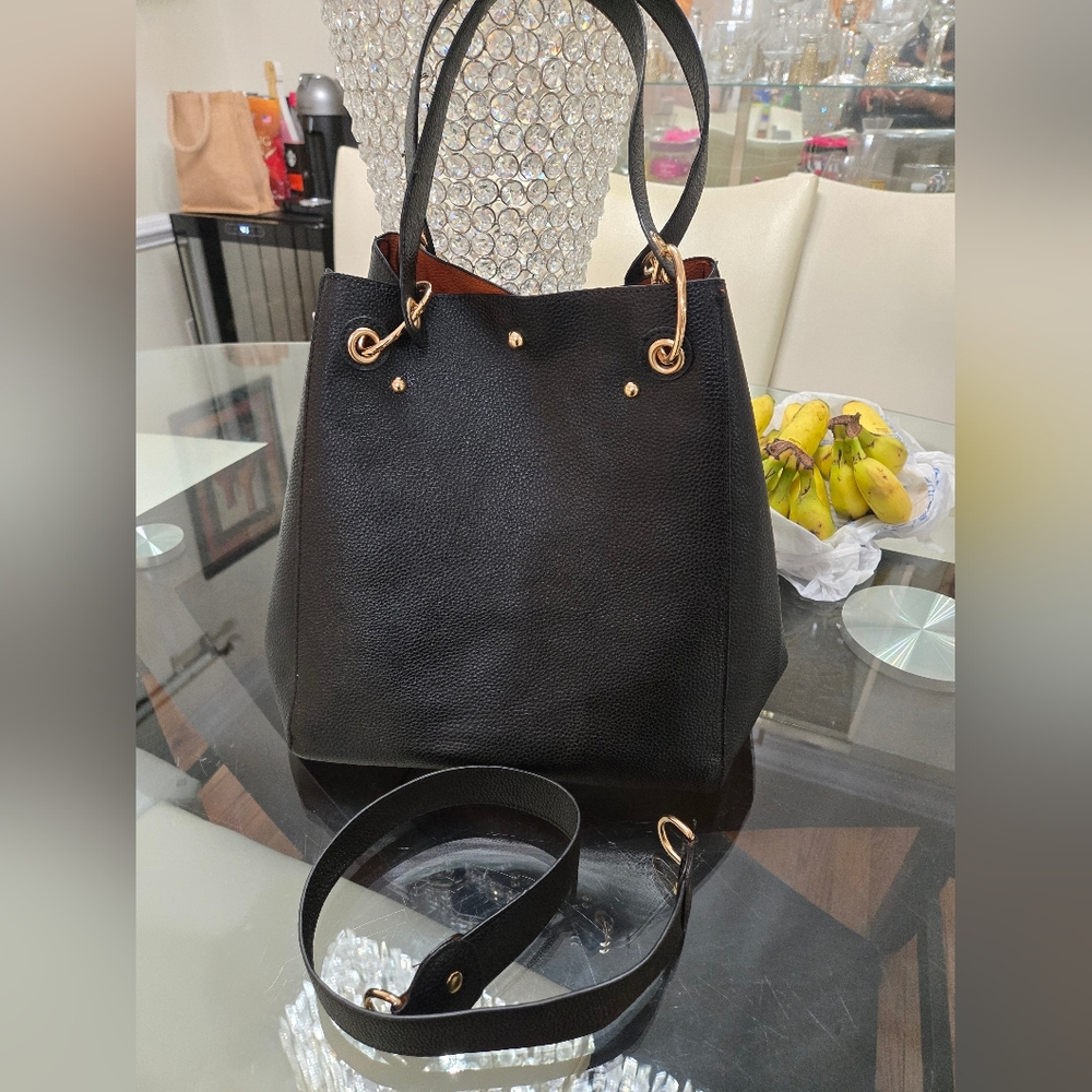 Elegant Black Faux Leather Hobo/Tote Bag